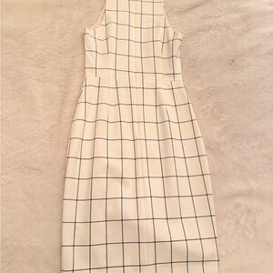 Banana Republic White Dress with Black Windowpane Grid